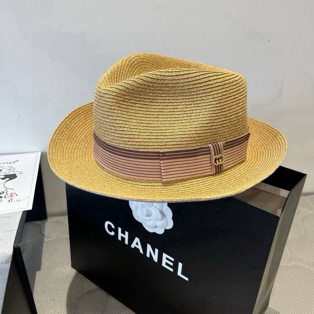 Gucci古奇新款平顶礼帽，遮阳小礼帽，头围57Cm