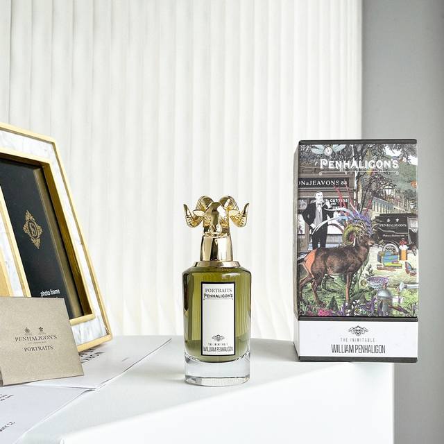 专柜品质 潘海利根 盘羊香水 盘羊兽首：“无与伦比的威廉潘海利根” 根据潘海利根发来的推广邮件，这瓶兽首只在潘海利根官网发售并限量 瓶， 香调：木质东方调 前调
