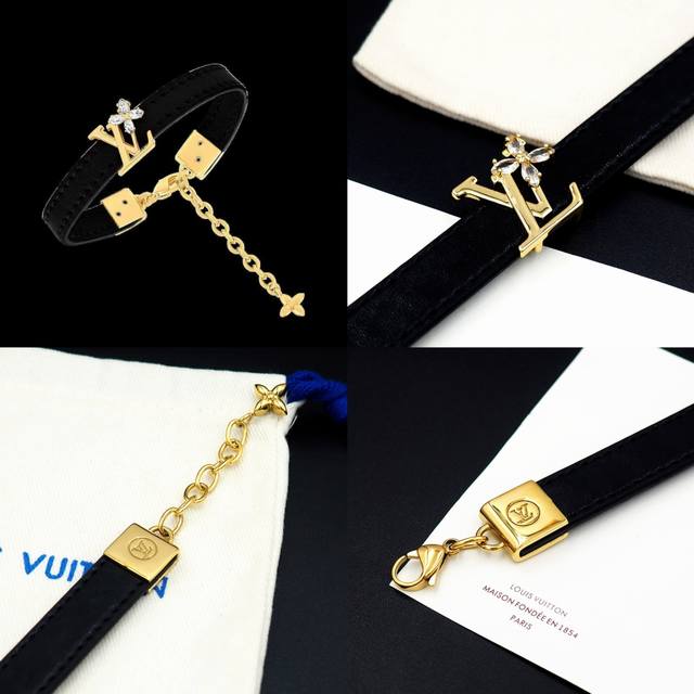 驴家Lvlconic 皮手镯为品牌再塑经典。莹泽金属件点缀Lv字母与Monogram 花卉水晶钻等经典元素，于皮革之上统放瞩目华采。 Xb816