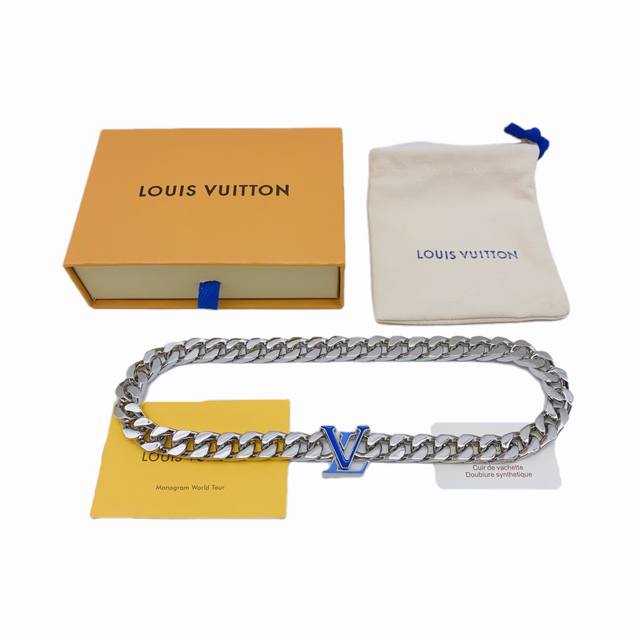 Louis Vuitton路易威登Logo蓝字母徽标时尚经典项链，男女同款情侣款银色，Lv Chain 项链-编码：M00907-官网在售价 30,600Rmb