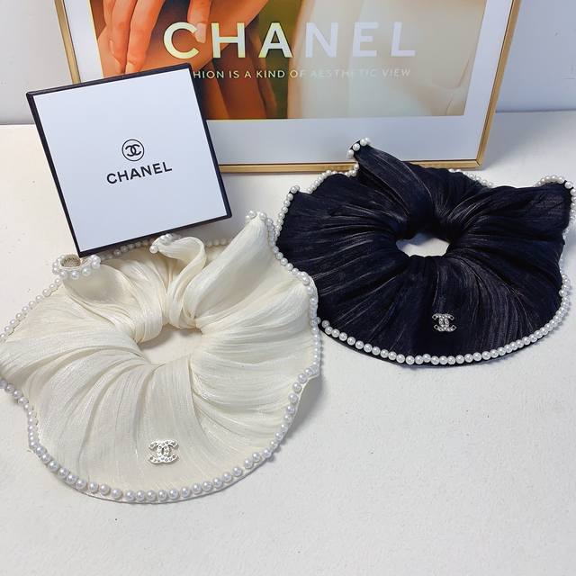 Chanel小香 Chanel发圈 欧根纱珍珠边大号皮筋发圈大肠圈气质百搭小仙女必入单品 宝藏款 闭眼入推荐款 单个 配发箍盒