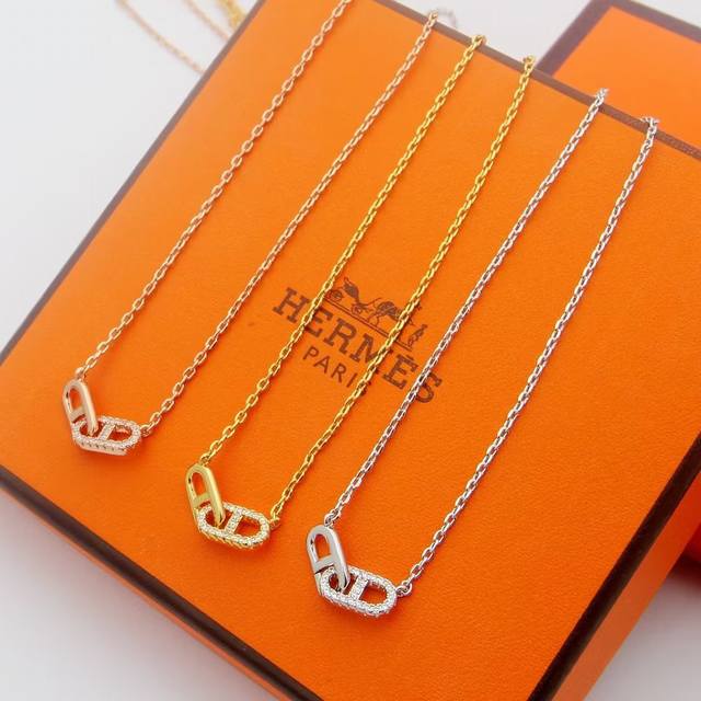 爱马仕项链Hermes Necklace经典款 猪鼻子项链 双环项链亚金 电镀厚金 现货美美哒 玫瑰金 黄金 白金三色齐 项链