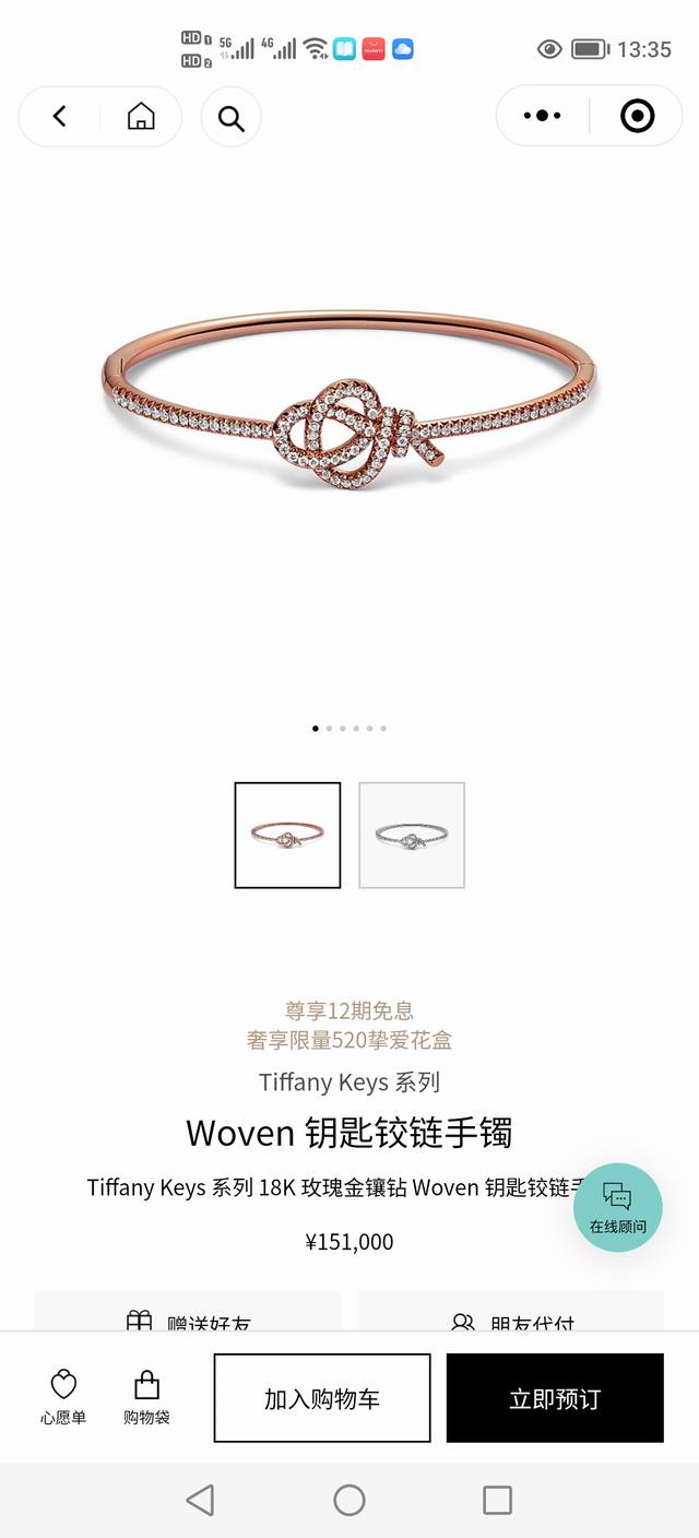 新款Woven Keys系列钥匙铰链手镯蒂芙尼钥匙手镯 亚金材质 银针防过敏 精工版本 带Logo Tiffany&Co.钥匙手镯