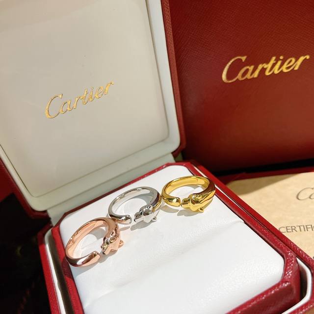 Cartier 卡地亚 经典不过时豹子戒指系列 光面 窄版 豹子开口戒指 亚金材质电镀18 K 超精工 玫瑰金 白金 黄金 三色可选 均码