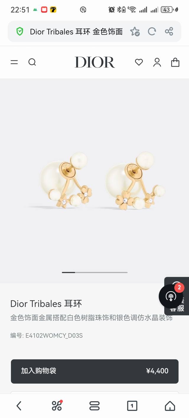 Dior 迪奥 耳钉 专柜新款上市 美得不要不要的 唯美 浪漫 人手必备款 火爆小红书 精选Z批一致材质 超 Nice
