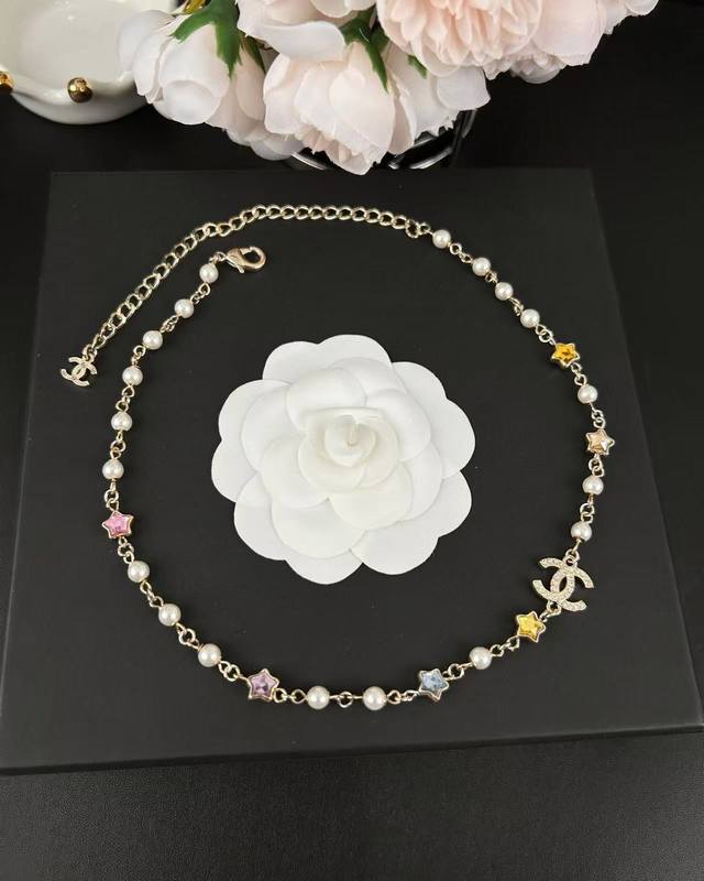 Chanel 彩色 星星彩钻 双C珍珠 项链