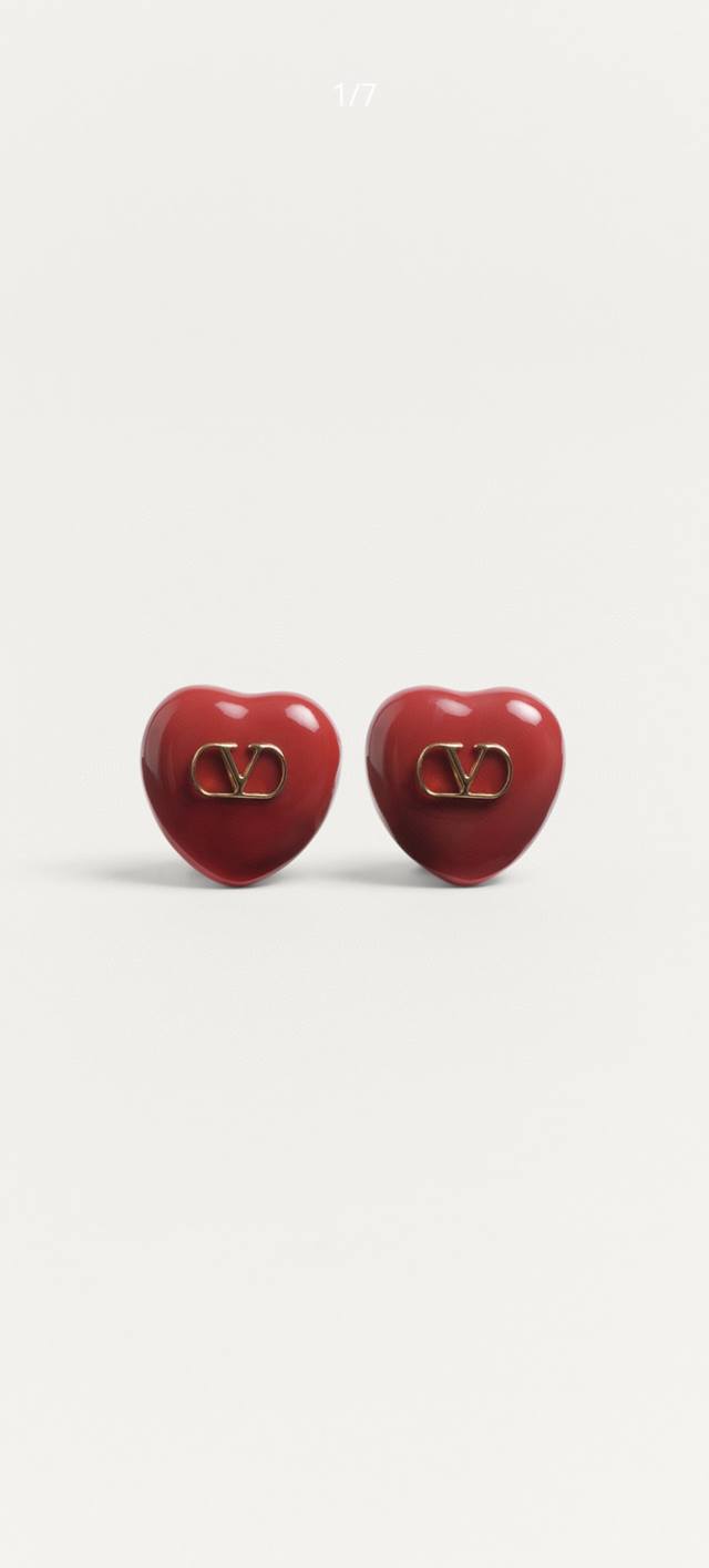 华伦天奴Valentino 红色爱心珐琅金属耳钉