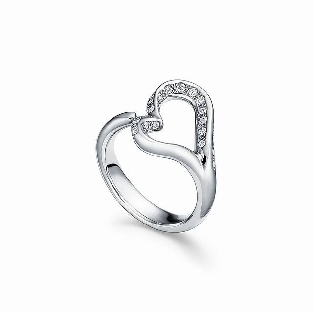Tiffany戒指爱心戒指开口满钻戒指时尚 低调优雅时尚大牌的品质 精致时尚百搭亚金电镀厚金戒指均码开口