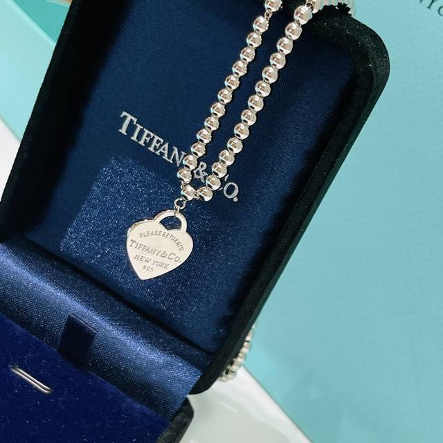 Tiffany蒂芙尼项链心牌项链蒂芙尼项链珠珠桃心项链 玲珑美