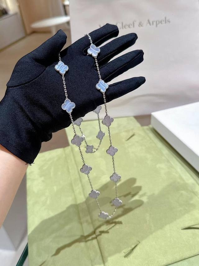 V金材质Vca紫玉髓20花四叶草项链