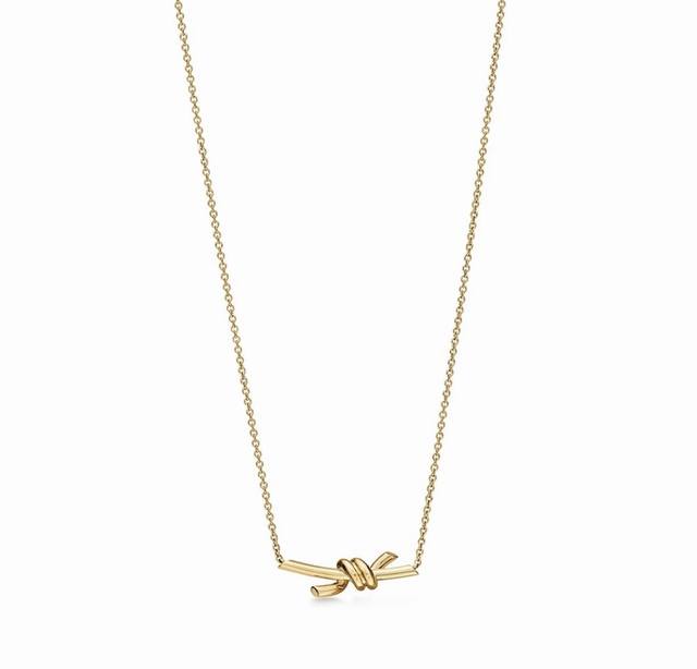 新款 Mini Tiffany 绳结项链 光面款 亚金材质 带原版Logo 美的窒息今年夏天最火爆新款 链子长45Cm调节 蒂芙尼项链 电镀18K金 厚金电镀