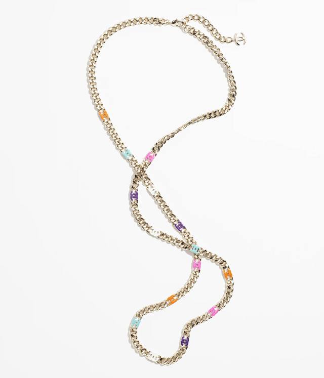 Chanel 香奈儿耳环项链Choker Jewelry 原单品质彩色Cc链条项链 Chanel Choker 珐琅金链子，毛衣链12037825中长项链 短链