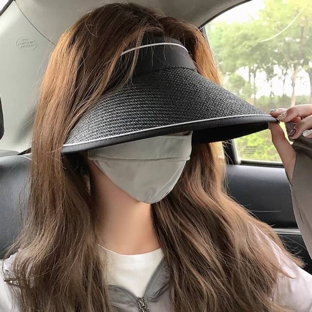 蒙口Moncler显脸小遮阳帽子女夏季2025新款防晒帽防紫外线大帽檐沙滩空顶草帽 极速