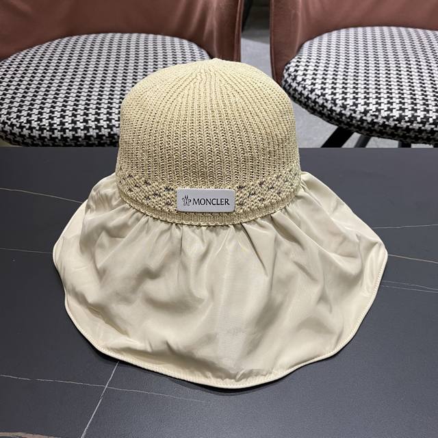 蒙口Moncler日本Uv黑胶防晒帽女夏季防紫外线遮阳帽大帽檐渔夫帽遮脸太阳帽子