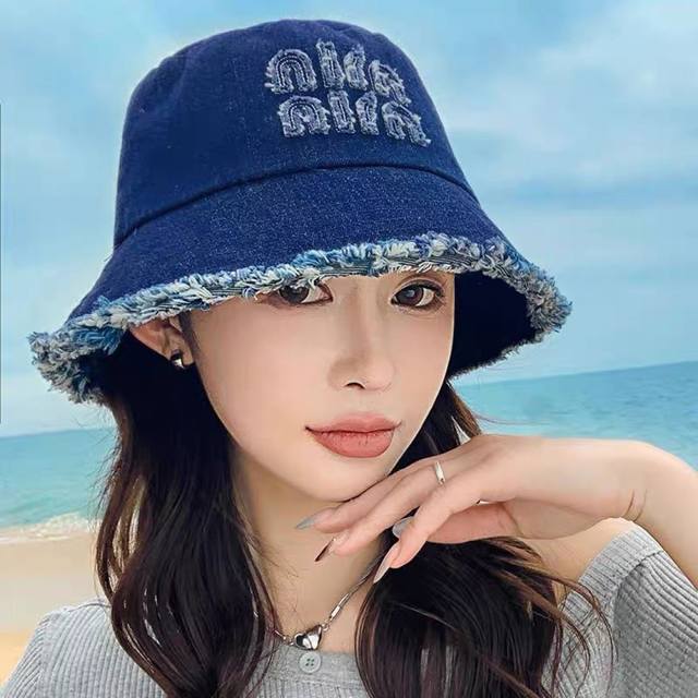 谬谬Miumiu 甬制渔夫帽2025高级感水洗帽子牛仔女款太阳帽防晒春夏P新款遮
