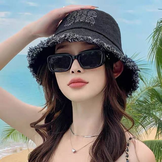 谬谬Miumiu 甬制渔夫帽2025高级感水洗帽子牛仔女款太阳帽防晒春夏P新款遮
