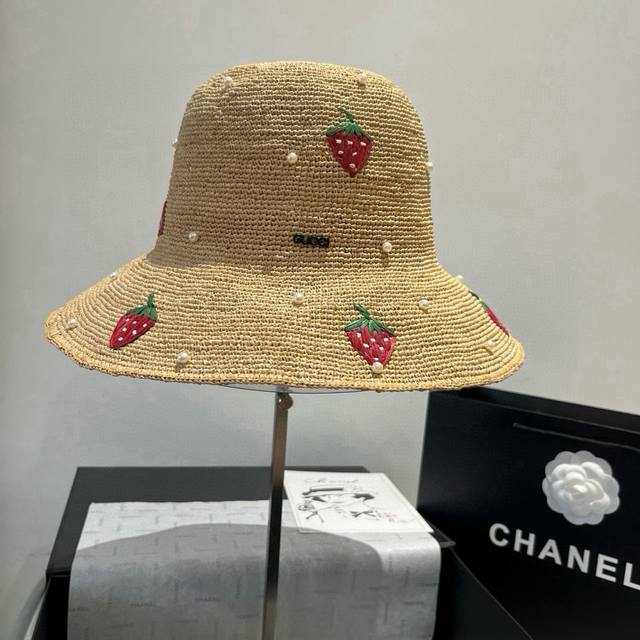 古奇新款拉菲草帽 ，纯手工钩织，高端定制，头围57Cm