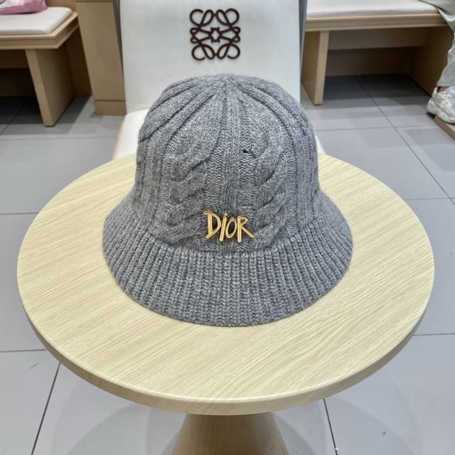 迪奥Dior秋冬渔夫帽针织盆帽纯色韩版时尚百搭毛线帽子新款水桶帽网红Ins