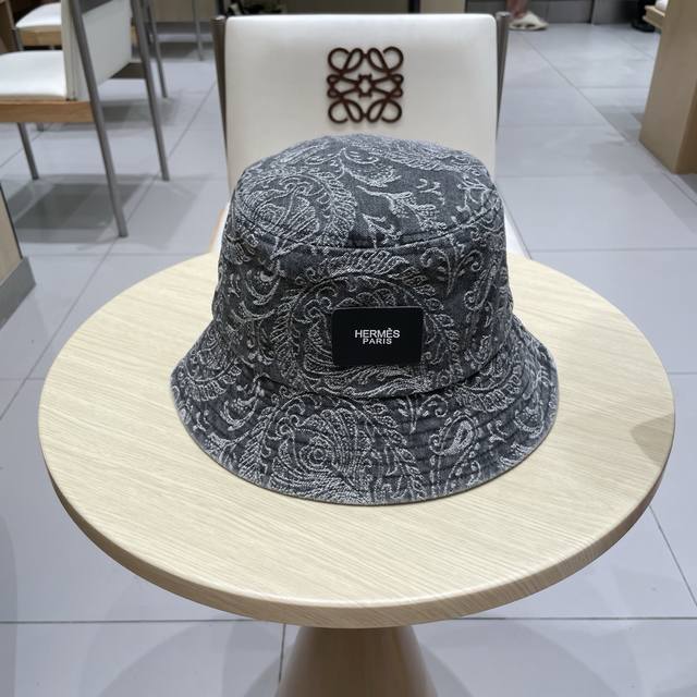 新款出货 HermèS 爱马仕暗印花牛仔渔夫帽街拍复古图腾英伦水洗加厚做旧遮阳百搭女式秋季
