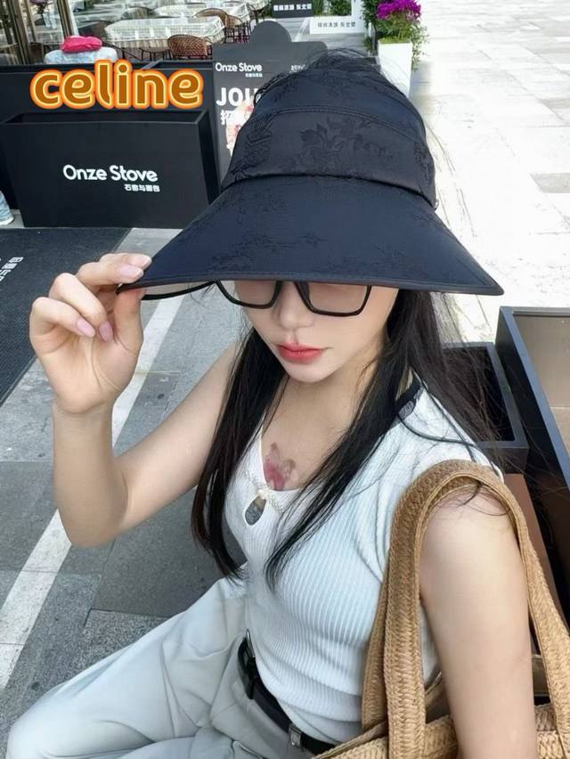 赛琳Cellne新中式国风花纹彩椒空顶遮阳帽女夏季出游大檐防紫外线显脸小时尚