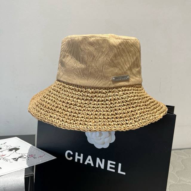 Miumiu缪缪新款渔夫帽，编织拼接金丝面料，头围57Cm