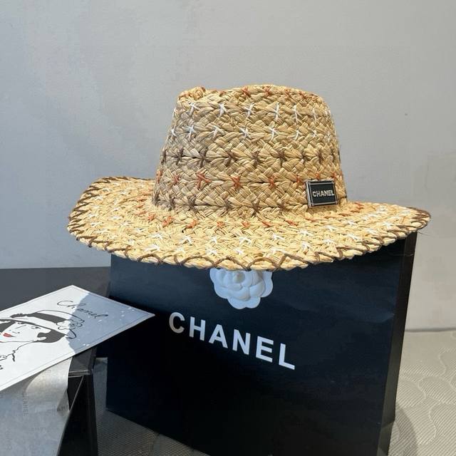 Chanel香奈儿拉菲草骑士帽，遮阳鸭舌帽，头围57Cm