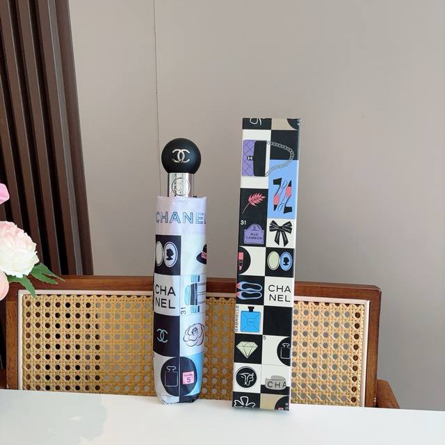 Chanel 香奈儿 三折自动折叠晴雨伞 选用台湾进口Uv防紫外线伞布 原单代工级品质