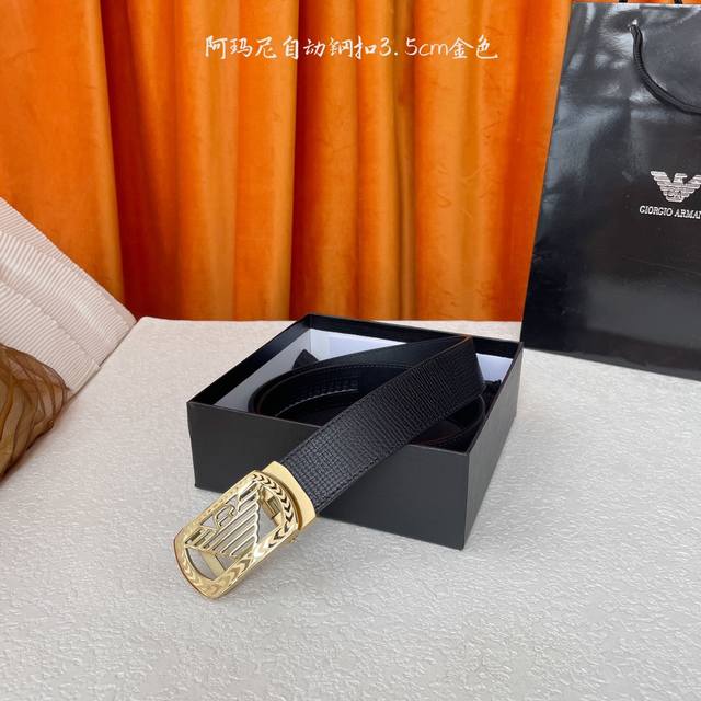 阿玛尼 顶级品质，小牛皮搭配精品自动钢扣，精工制作，细节看图，实物拍摄，高端奢华，宽度3.5Cm
