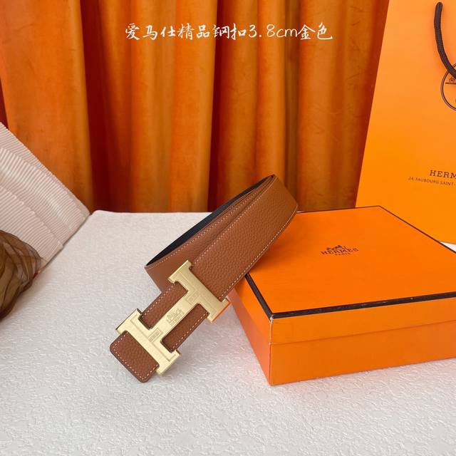 爱马仕 Hermes 原单爱马仕，宽3.8Cm进口原版皮带身，双面可两面用，精品电镀五金 ！顶级