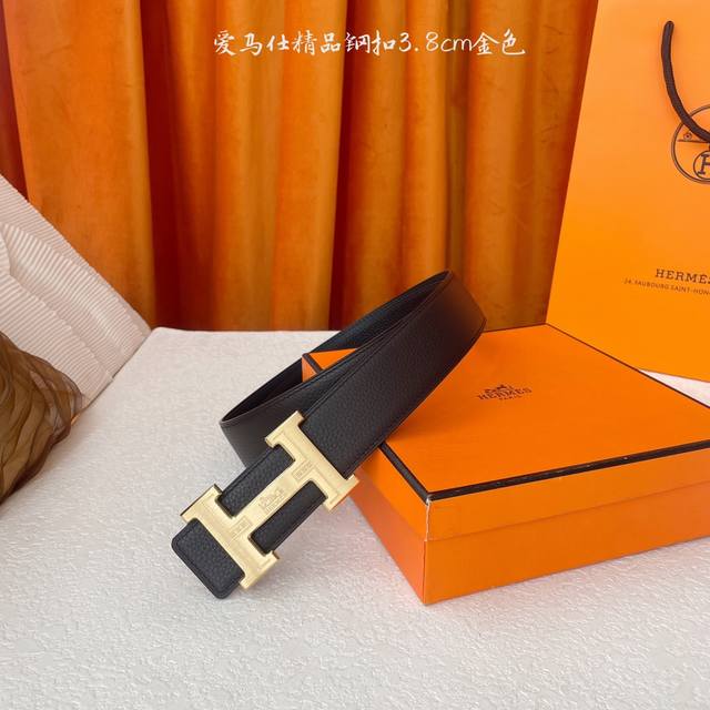 爱马仕 Hermes 原单爱马仕，宽3.8Cm进口原版皮带身，双面可两面用，精品电镀五金 ！顶级