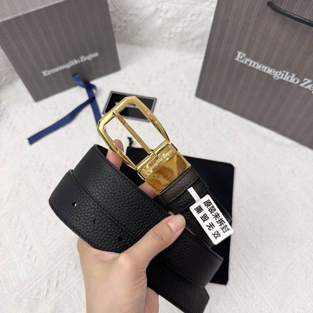Ermenegildo Zegna 3.5Cm男士旋转扣 商务休闲 头层牛皮配以纯铜五金 双面可用 长度可自行裁剪 专柜同步上新 顶级