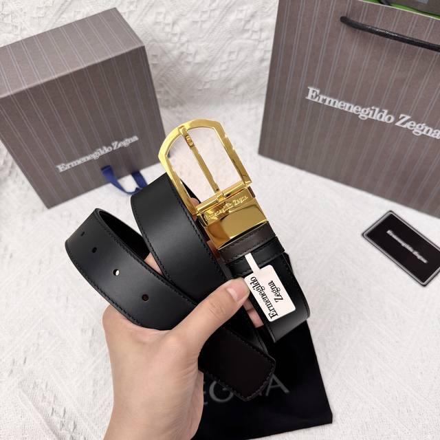 Ermenegildo Zegna 3.5Cm男士旋转扣 商务休闲 头层牛皮配以纯铜五金 双面可用 长度可自行裁剪 专柜同步上新 顶级
