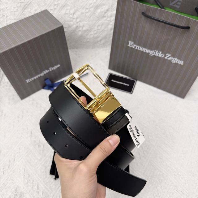 Ermenegildo Zegna 3.5Cm男士旋转扣 商务休闲 头层牛皮配以纯铜五金 双面可用 长度可自行裁剪 专柜同步上新 顶级