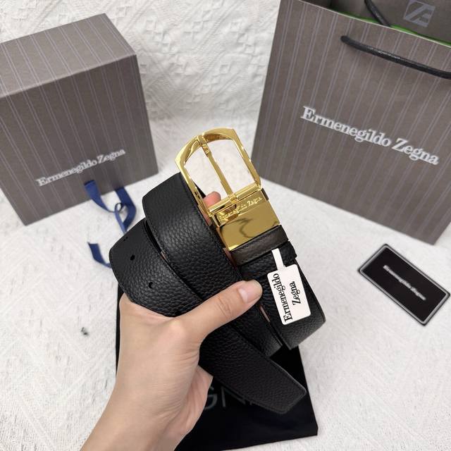 Ermenegildo Zegna 3.5Cm男士旋转扣 商务休闲 头层牛皮配以纯铜五金 双面可用 长度可自行裁剪 专柜同步上新 顶级