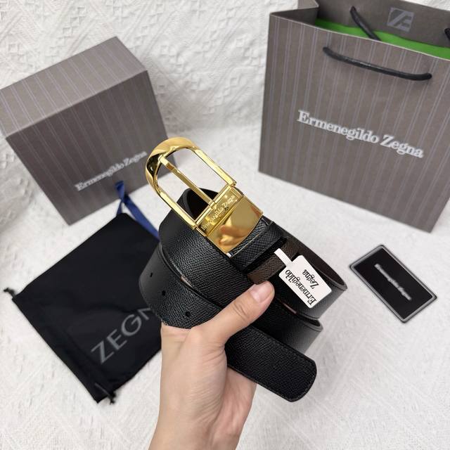 Ermenegildo Zegna 3.5Cm男士旋转扣 商务休闲 头层牛皮配以纯铜五金 双面可用 长度可自行裁剪 专柜同步上新 顶级