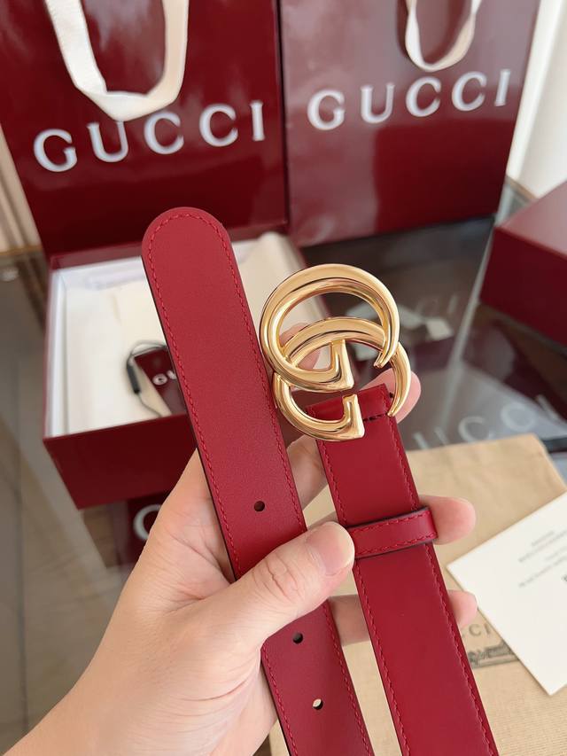 Gucci 表面头层小牛皮 宽度3.0Cm 专柜新版Logo横标，原版进口南非皮底，精品双G铜扣 高端品质，不惧对比。