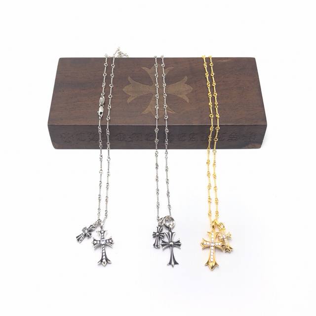Chrome Hearts 双十字架项链套链女生上身超美的三款项链 可以单戴或者叠戴反正谁戴谁美系列