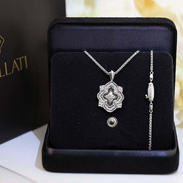 布契拉提 Buccellati 意大利高级珠宝品牌 复古宫廷风带钻拉丝四叶草双面项链 V金材质 18K厚金电镀 原版尾链 原版扣头 高品质 布契拉提项链 四叶草