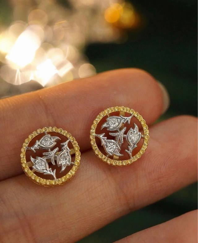 布契拉提 Buccellati 意大利高级珠宝品牌 复古宫廷风带钻拉丝花环耳钉 亚金材质 18K厚金电镀 高品质 布契拉提耳钉 蕾丝系列