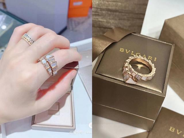 Bvlgari 宝格丽 S批Er批Enti Vi批Er 系列蛇骨戒指光面半密镶鳞片蛇骨戒指绝对的拔草一个这款手镯令人不由想到蛇在出击前的盘旋姿态魅惑环绕于腕上，