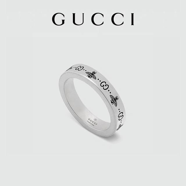 新品 Gucci古奇古驰 蜜蜂刻花戒指 纯银 男女情侣同款 时尚