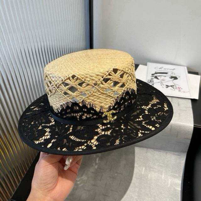 Chanel香奈儿平顶礼帽，拉菲草帽，超重工定制，头围57Cm