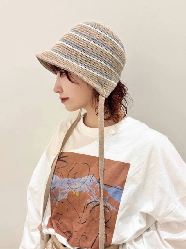 蒙囗 早秋新款条纹渔夫帽女韩版高级感百搭时尚显脸小盆帽遮阳帽防晒帽