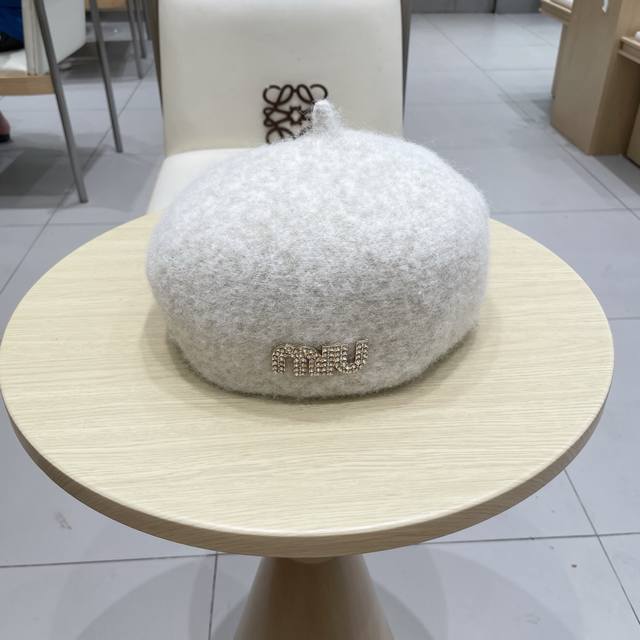 缪缪Miumiu大头围贝雷帽女秋冬季毛绒韩版百搭60英伦复古6系画家帽蓓蕾帽