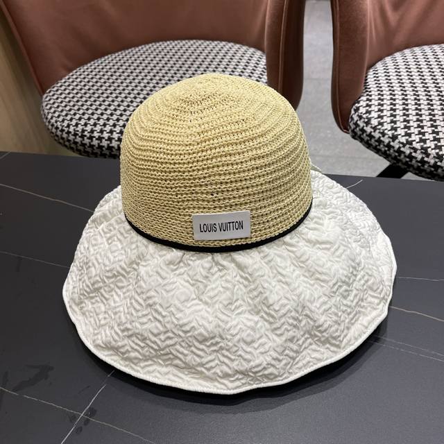Lv路易威登 夏季出游遮阳防晒帽大檐防紫外线气 质百搭潮太阳帽子女蝴蝶结草帽