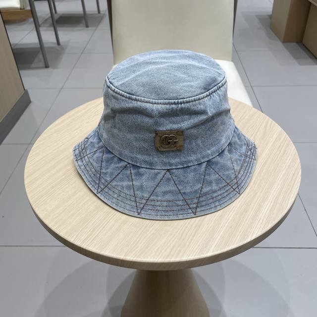 Gucci牛仔渔夫帽女春秋复古文艺水桶帽子显脸小百搭遮阳防晒素颜盆帽潮