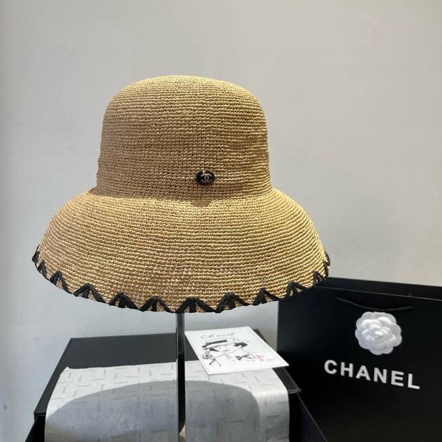 Chanel香奈儿新款拉菲草帽，纯手工钩织，灯笼草帽，超级重工 头围57Cm