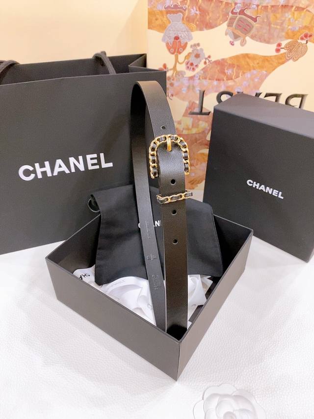香奶奶 Chanel 链条针扣 进口小牛皮腰带 黄铜金属 手感柔软 细腻 2.0Cm