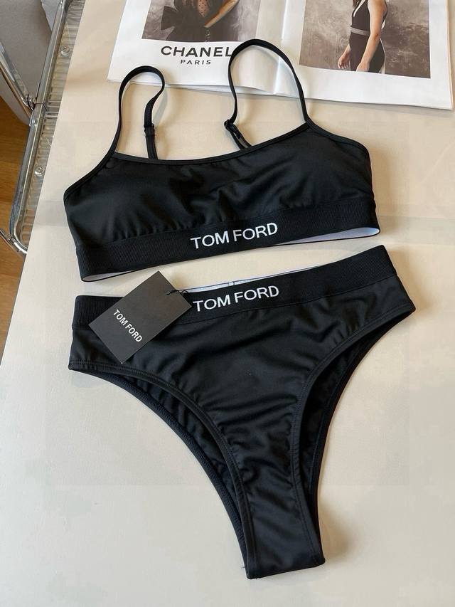 Tomford新款比基尼中古套装 吊带背心 三角打底裤分体泳衣，黑色，白色 S M L X L
