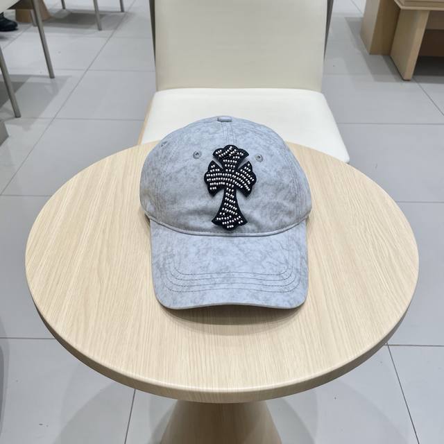 克罗心复古水洗灰皮标十字架棒球帽子休闲防晒男女遮阳帽情侣街头鸭舌帽